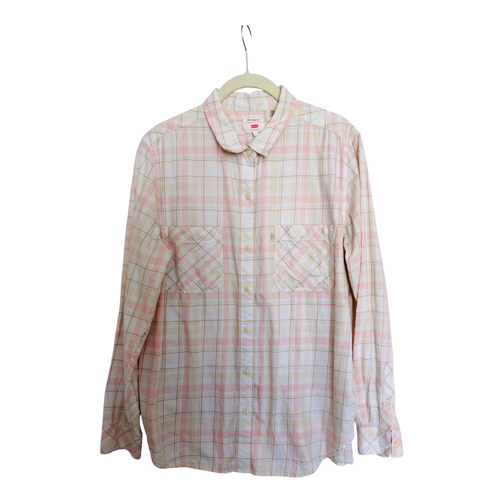 Levis Boyfriend Fit Pink Plaid Button Down Shirt Cotton Women L Western Rodeo